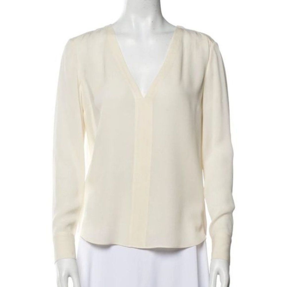 A.L.C 100% silk v-neck long sleeve blouse white cream
